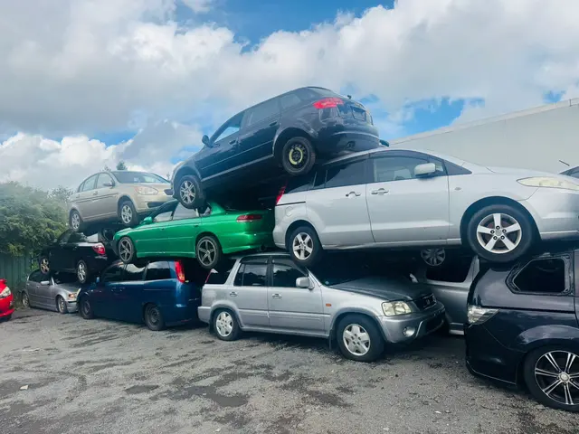 Scrap cars stacked at the yard for recycling