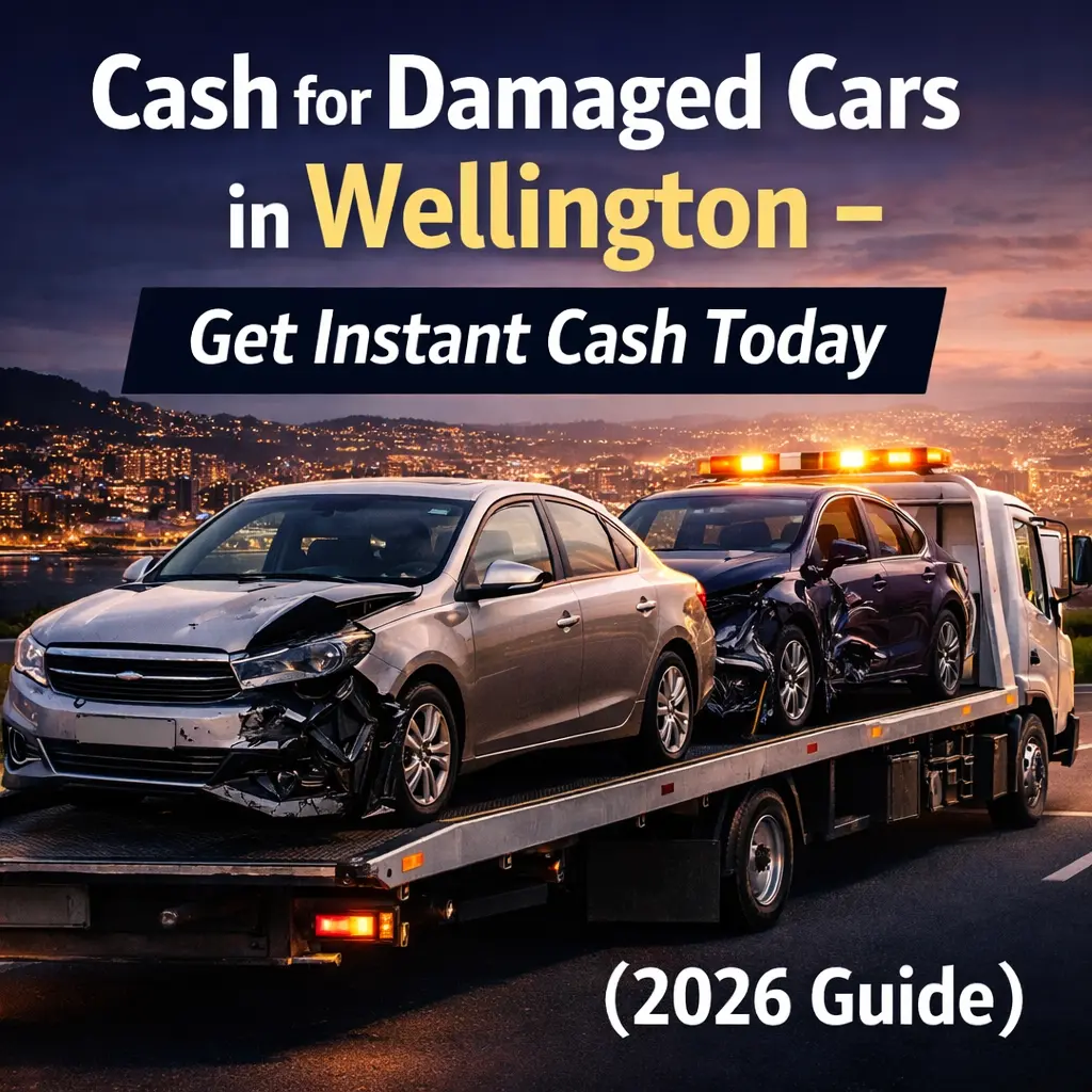 Damaged cars on tow truck in Wellington